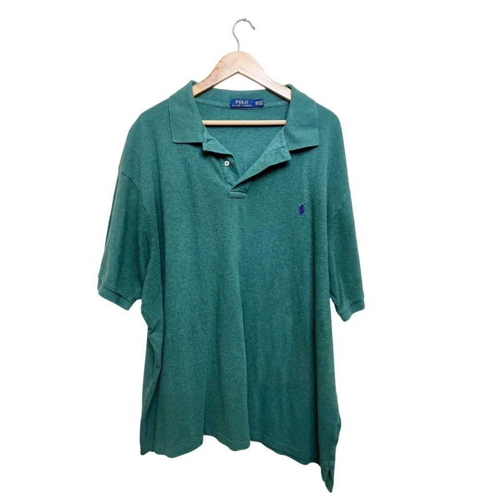 Polo Ralph Lauren Mens 4XB Green Heather Short Sleeve Cotton Pique Polo Shirt